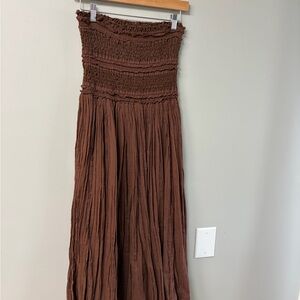 Free People Chocolate Brown Smocked Maxi Skirt or strapless dress